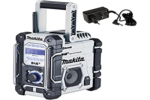 Makita Akku-Baustellenradio DMR112W (Radio für Baustelle, 7,2V - 18V, Bluetooth, IP64, inkl. Steckernetzteil) Schwarz, Weiß