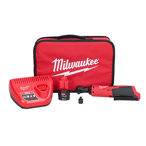 Milwaukee M12IR-201B (3/8 Zoll) M12 kompakte Schlagratsche (1 x 2 Ah Li-Ion Akku, Ladegerät, weiche Tasche), Rot
