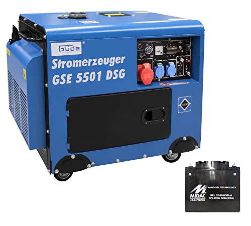 GÜDE Diesel Stromerzeuger Notstromaggregat Stromgenerator Stromaggregat GSE 5501 DSG Elektrostarter inkl. Batterie (5000 Watt Spitzenleistung, 8,8 PS Dieselmotor, 1x 400V + 2x 230V Anschluss )