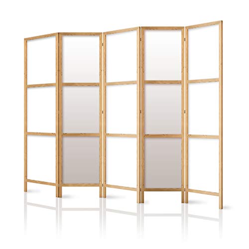 decomonkey Paravent Raumteiler Trennwand Raumtrenner Wandschirme weiß Spanische Wand Deutsche Vlies Leinwand Edler Sichtschutz 225x171 cm 5 TEILIGE Ideal für Wohnung Wohnzimmer Badmöbel