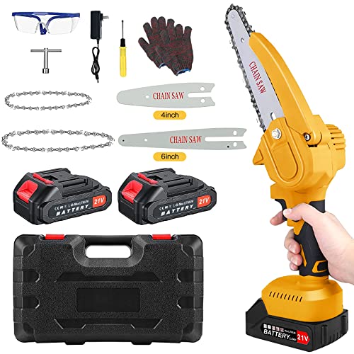 BIAOQINBO Mini Kettensäge mit Akku,6 Zoll und 4 Zoll 21v 2-in-1 Elektrische Akku Kettensäge Tragbare mit Bürstenlosem Motor Einhand Kettensäge für Schneiden von Ästen Bäume Gartenarbeiten Wälder