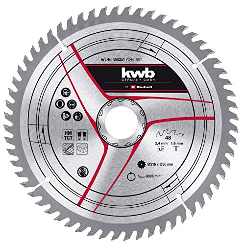 kwb by Einhell HM-Sägeblatt (Ø 216 x 30 mm, 60 Zähne, passend für Einhell Zug-Kapp-Gehrungssäge TC-SM 216 und Kapp-Gehrungssäge TC-MS 216)