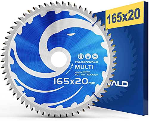 FALKENWALD ® Sägeblatt 165x20 mm ideal für Holz, Metall & Alu - Kreissägeblatt 165x20 kompatibel mit Tauchsäge & Kreissäge von Bosch & Makita - Multi Sägeblatt 165 x 20 aus hochwertigem Hartmetall