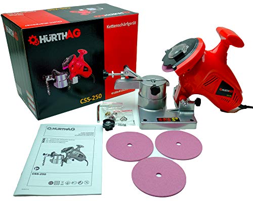 Sägekettenschärfgerät Kettenschärfgerät 7500RPM Schärfmaschine 250W Sägeketten Schärfgerät für Gewerblichen Einsatz mit 3 SchleifscheibenTiefenbegrenzung Kettenspannvorrichtung Schleifscheibe