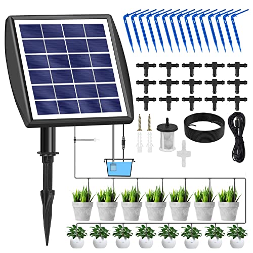 Solar Bewässerungssystem automatische Set, Automatisches Gartenbewässerungssystem mit 15 M Schlauch für Garten und Balkontopfpflanzen im Freien, Gemüse