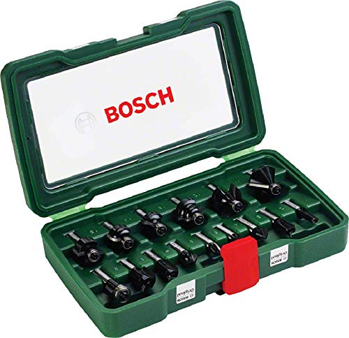 Bosch 15tlg. Hartmetall Fräser Set (für Holz, Ø-Schaft 8 mm, Zubehör Oberfräse)