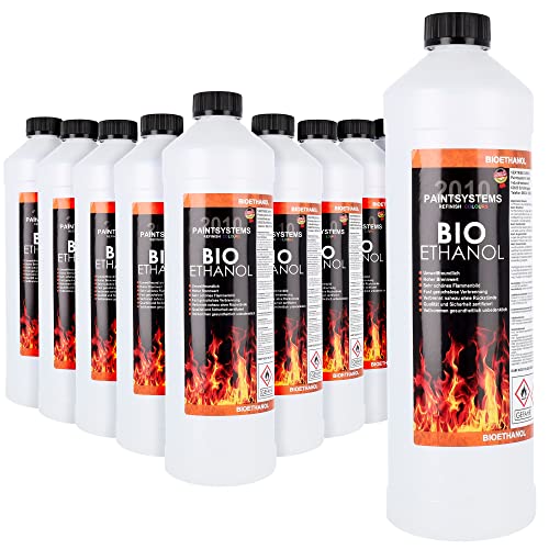 Bio Alkohol 100% 10 x 1 Liter - BIOETHANOL für Alkohol-Kamine, Tischfeuer, Ethanolkamine, Alkoholbrenner, Terrassenfeuer, Raumfeuer, Standfeuer oder Gartenfeuer