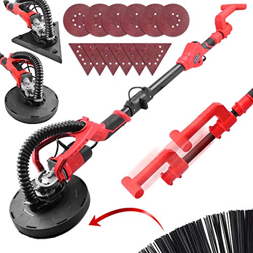 TIMBERTECH® Trockenbauschleifer - 710W, 12 Schleifscheiben Ø 220mm, Drehzahlregelung 1.000-2.100 U/min, Teleskopstange 1,3-1,6m, Schwarz-Rot - Langhalsschleifer, Deckenschleifer, Deltaschleifer