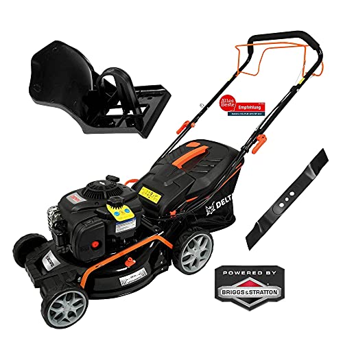 DELTAFOX Benzin Rasenmäher - 4-Takt Briggs & Stratton Motor - 42 cm Schnittbreite - 45l Fangsystem - Mulchfunktion - Seitenauswurf - Radantrieb - inkl. 2 Messer