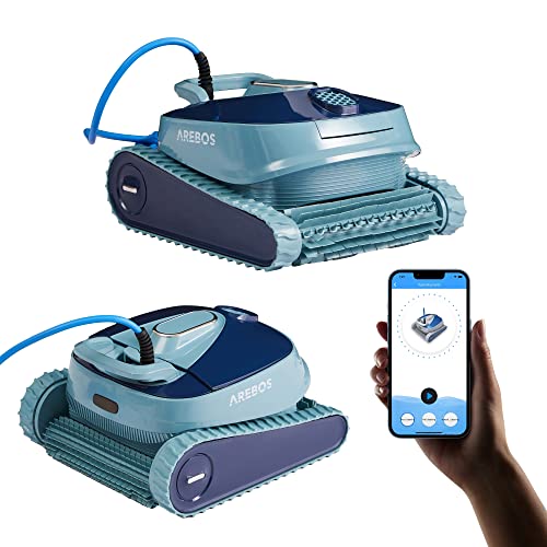 Arebos Automatischer Poolroboter | Poolrunner für Pools bis max. 50 m³ | Poolsauger Poolreiniger für Wand, Boden und Wasserlinie mit APP-Steuerung | 3 Reinigungsmodi
