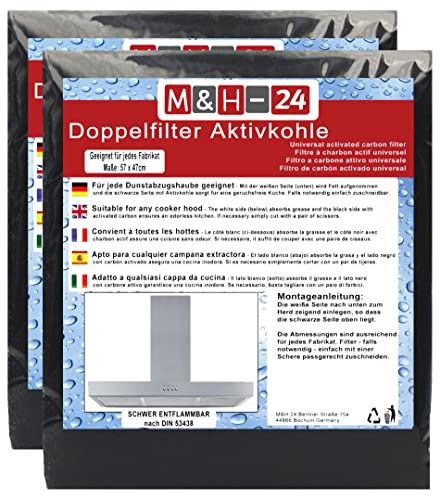 M&H-24 Filter Dunstabzug Aktivkohle Universal - Aktiv-Kohlefilter für Jede Dunstabzugshaube geeignet - zuschneidbar - 47x57cm - Set Fettfilter + Aktivkohle für geruchsfreie Küche