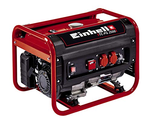 Einhell Stromerzeuger (Benzin) TC-PG 2500 (4 kW, Dauerleistung 2.100 W, max. 2.400 W, zwei 230 Volt-Anschlüsse, 15 L-Tank, Voltmeter, Überlastschalter, Ölmangelsicherung, AVR-Funktion, Seilzugstart)