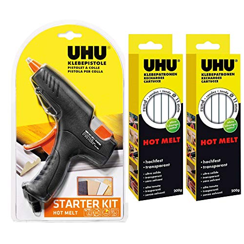 UHU 48365 Heißklebepistole Starter Kit Hot Melt (Starter Kit + 400 g Klebepatronen extra)