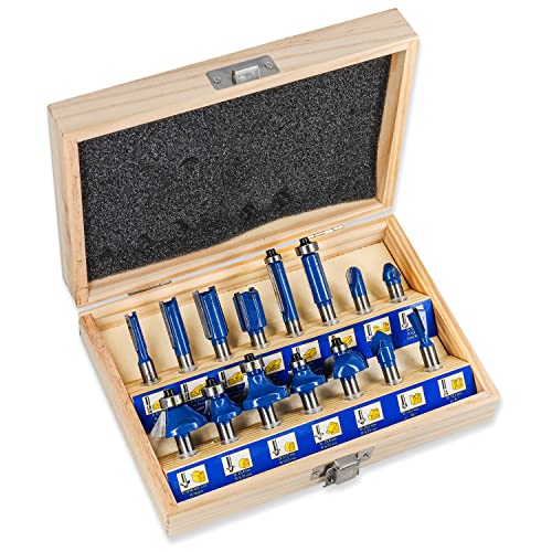 S&R Fräser-Set HM, Schaft 8mm, Holzkoffer, geschmiedeter Werkzeugstahl, Schneidplatten aus HM in Holzbox (Set 15-tgl.)
