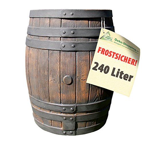 REGENTONNE EICHENFASS SET 240l Liter, das REGENFASS mit fühlbarer Holzstruktur, in sehr schönem HOLZ-DESIGN, mit Maserung wie ein HOLZFASS, dauerhaftdicht und splitterfrei!