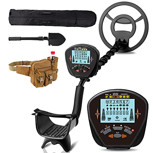 FunlyGo Metalldetektor,wasserdicht, hohe Empfindlichkeit, Pinpointer-Suchmünze, LCD-Display, leicht, verstellbar, mit Klappschaufel und Tasche, für Profis und Anfänger, Metalldetektor-Set