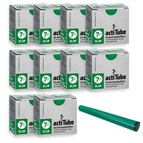 actiTube Slim-7mm-Aktivkohlefilter 10 x 50er Schachtel Filter Plus kostenlose Jointhülle, Silber, 10x50 (500)
