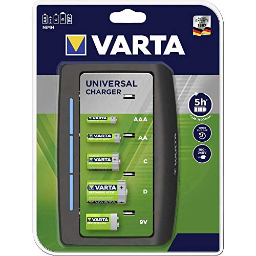 VARTA Akku Ladegerät, Batterieladegerät für wiederaufladbare Batterien, lädt 2 oder 4 AA, AAA, C, D oder 1x 9V gleichzeitig, Universal Charger, unbestückt