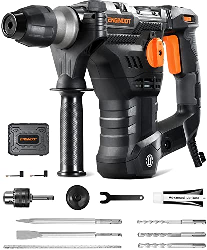1500W Bohrhammer ENGiNDOT, 7J Schlagstärke, 4-Funktion-Bohrhammer mit Vibrationsdämpfungstechnologie, 4350BPM und 900RPM, SDS-Plus und Rundschaftadapter, Bohrdurchmesser in Beton max: 32mm