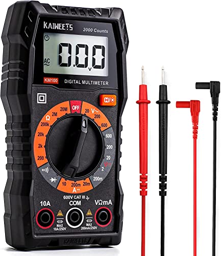 KAIWEETS Digital Multimeter KM100, Voltmeter für AC/DC Spannung, DC Strom, Durchgang, Widerstand, Diode (mit Messleitungen)