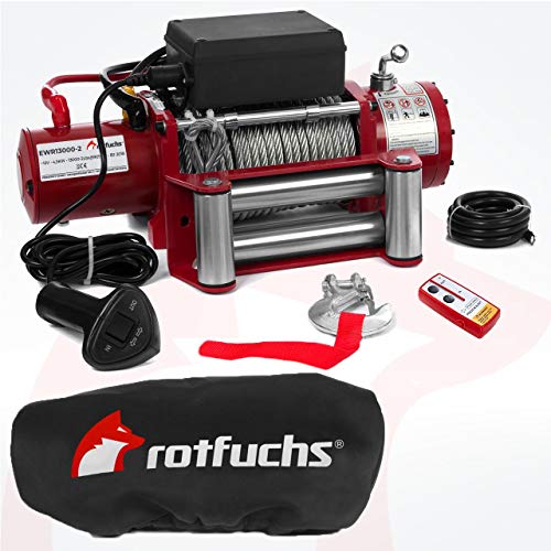 Elektrische Seilwinde Motorwinde 12V 5909 KG 6,0 PS Rot inkl. Funkfernbedienung und Schutzhülle