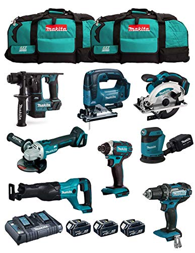 Kit MAKITA MK801 (DDF482 + DHR171 + DGA504 + DTD152 + DJV182 + DSS610 + DJR186 + DBO180 + 3 Batterien 5,0 Ah + Ladegerät + 2 x LXT600)