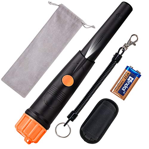 Metalldetektor Pinpointer - SUNPOW IP68 Komplett Wasserdicht 360° Suchen Metallsuchgerät mit Gürtel Holster, Summton Vibration Klang (DREI Modi), 9V Batterie & Samtbeutel Inklusive