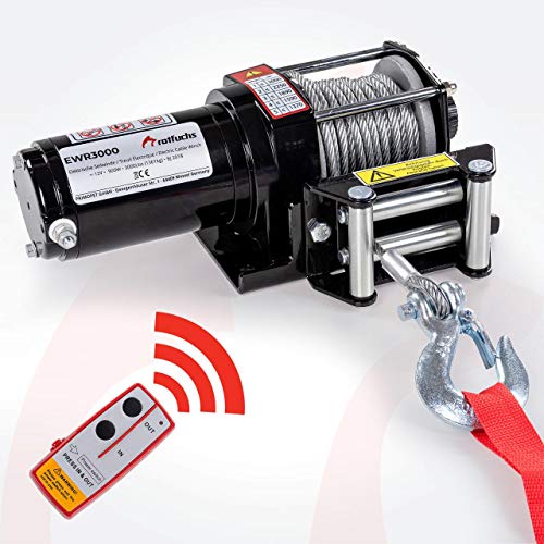 Rotfuchs Elektrische Seilwinde 12V 3000lbs / 1360 kg Offroad Motorwinde Seilzug Elektrowinde 9,2mStahlseil mit Funkfernbedienung Schwarz