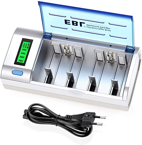 EBL 906 Akku Ladegerät Universal LCD Batterieladegerät für AA/AAA/C/D/9V NI-Mh NI-CD wiederaufladbare Batterien, Schnellladegerät mit Entladungsfunktion