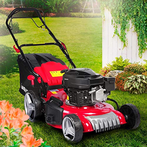 BRAST Benzin Rasenmäher mit Antrieb | 3,5kW (4,76PS)-5,2kW(7PS) | 46-51cm Schnittbreite | viele Modelle | TÜV | 4 Takt OHV Motor | 30-80mm Schnitthöhe | 60L Fangkorb | Stahlgehäuse | RED LINE 4,76PS